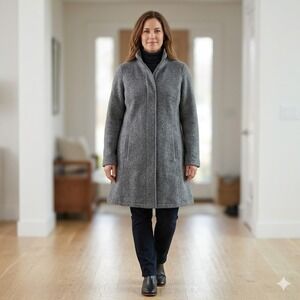 LL Bean Italian Wool Coat Womens L Gray Bellandi Boiled Wool Stand Collar Jacket